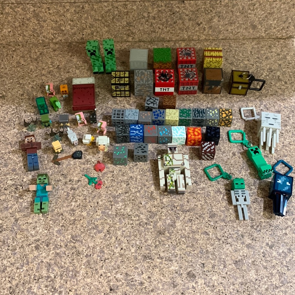 Assorted Minecraft toys and keychains